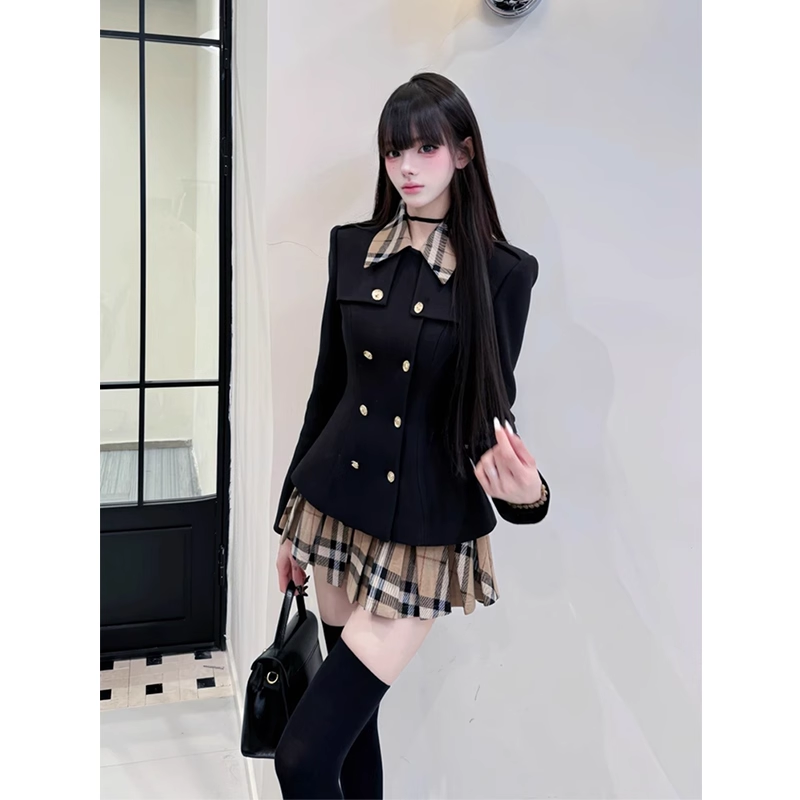 Women's two-piece suit jacket and high-waisted pleated skirt G057
