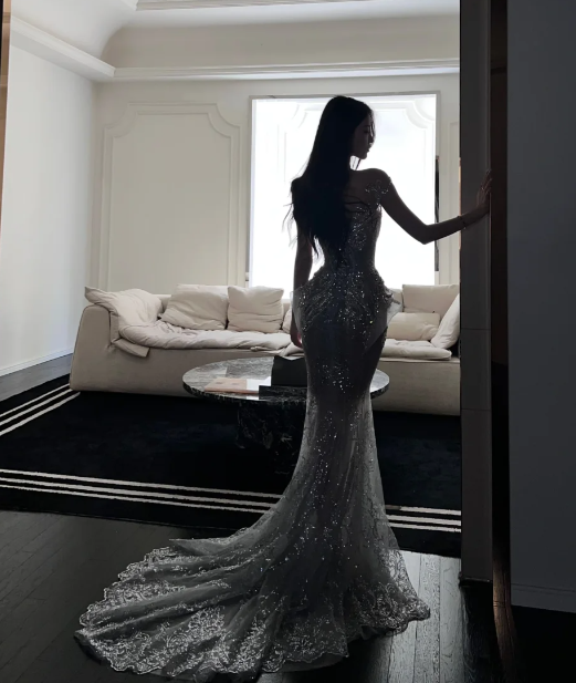 Silver Mermaid Sequins Prom Party Dress Shiny Sexy Birthday Dress cg26374