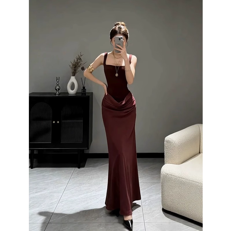 Sexy ruffled fishbone slip dress G123