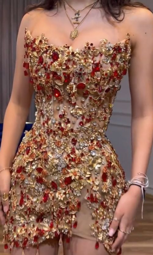 Sheath Strapless Beads Gold Mini Short Formal Dresses Middle School Cocktail Dress Outfits cg26089