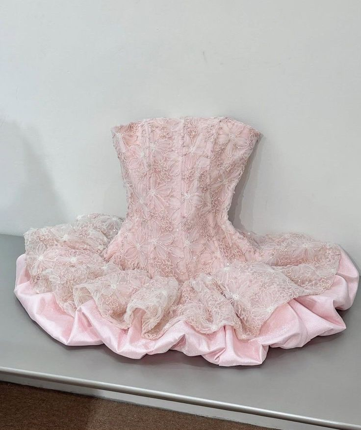 Pink Ball Gown Strapless Lace Short Homecoming Dress 17th Birthday Outfits cg26080