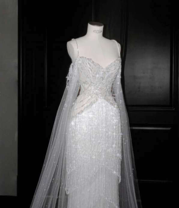 Tassel Mermaid White Wedding Dress Evening Dress 22nd Birthday Outfit cg26347