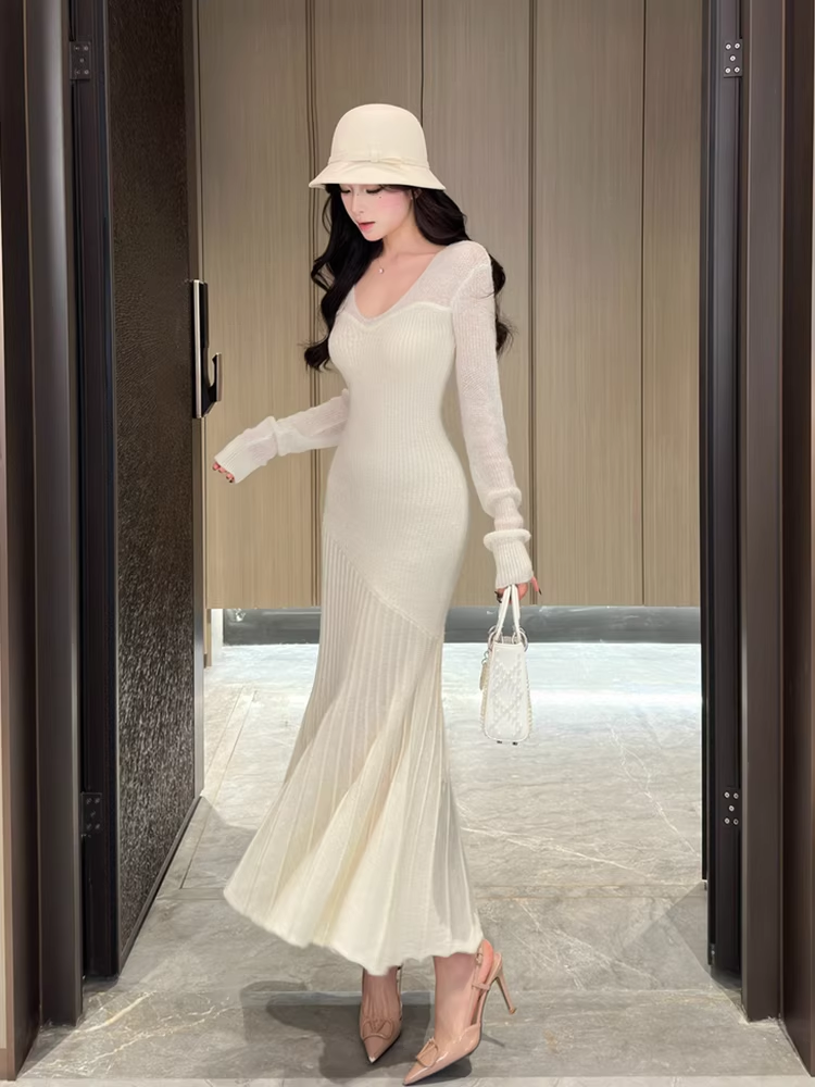 Knitted dress, bodycon fishtail skirt G141