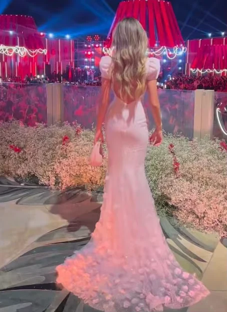 Mermaid Sweetheart Tulle Sequin Flower With Short Bubble Sleeves Long Prom Dress, Evening Dress cg26188