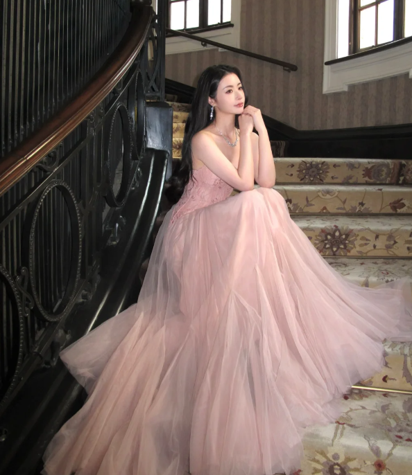 Sleeveless Pink Tulle Prom Party Dress Classy Evening Dress cg26372