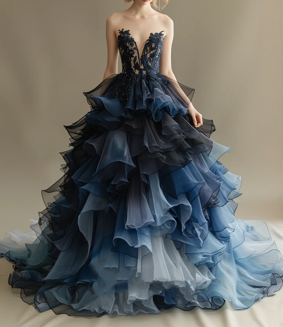 V Neck Ball Gown Navy Blue Prom Party Dress Birthday Dress Wedding Gowns cg26369