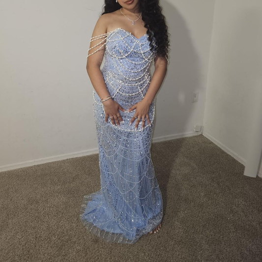 Blaues langes Ballkleid Abendkleid zum 21. Geburtstag cg26107