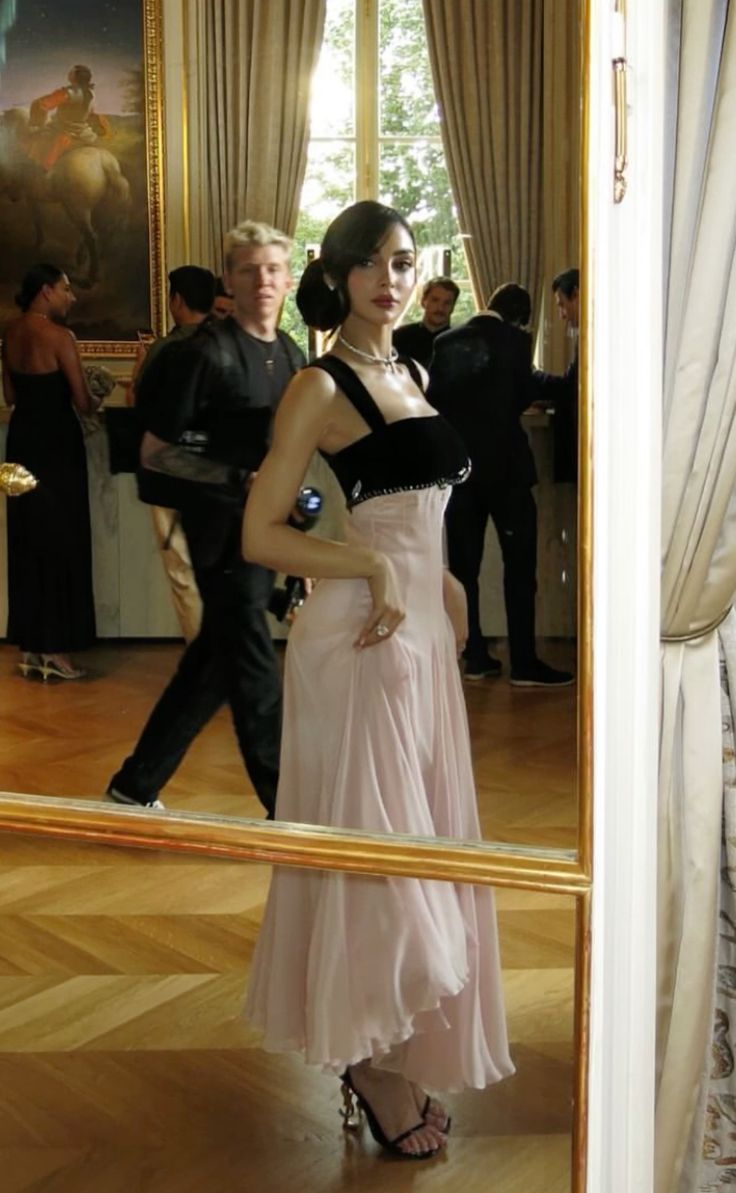 Pink Chiffon Evening Dress With Black Velvet Classy Long Prom Dress cg26082