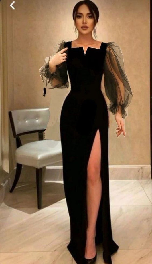 Schwarzes Brautkleid mit langen Ärmeln, sexy Abschlussball-Partykleid, cg24820