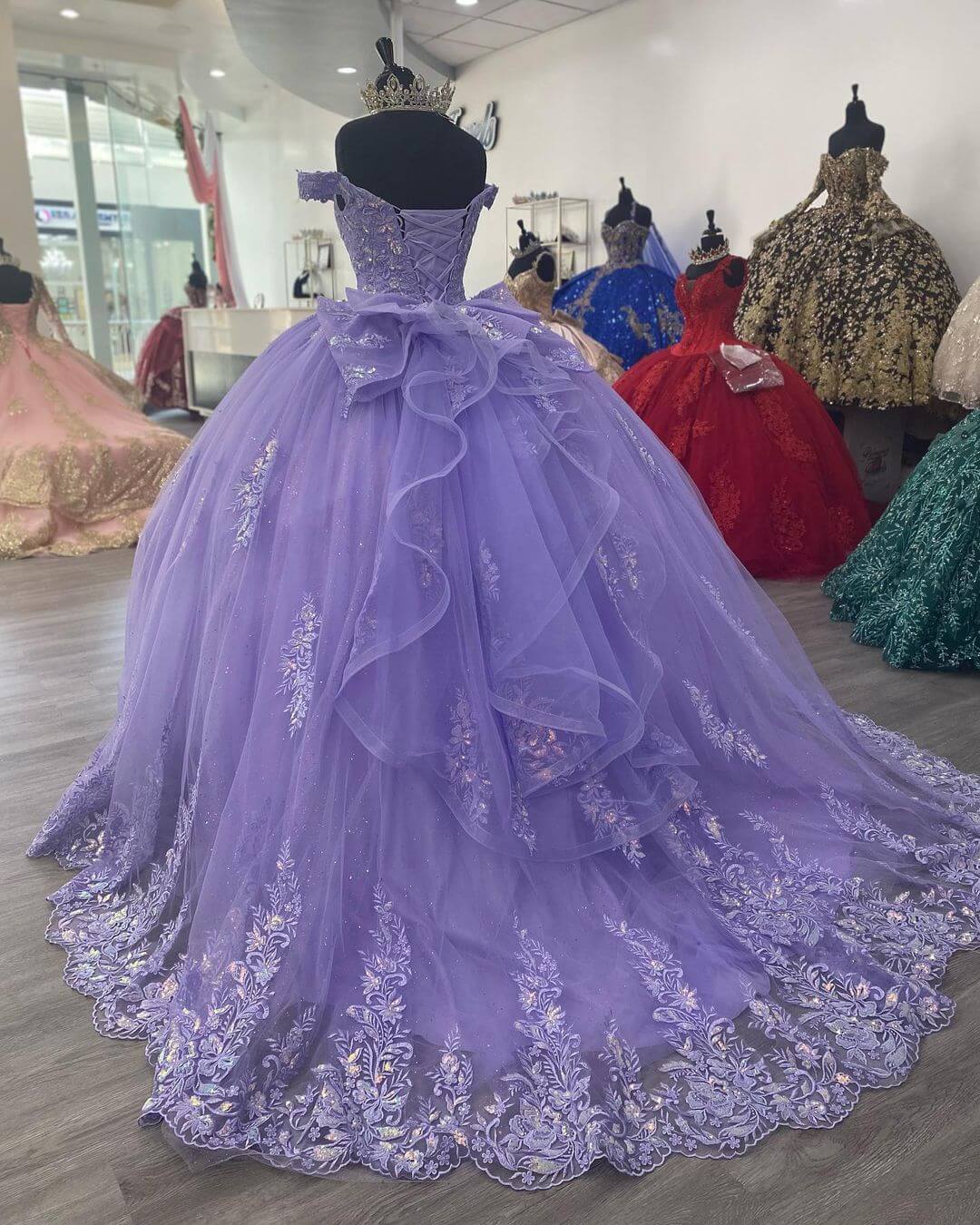 Lilac Corset Mexican Quinceanera Dress Ball Gown Prom Dress ,Appliques Lace Birthday Party Dress cg24978