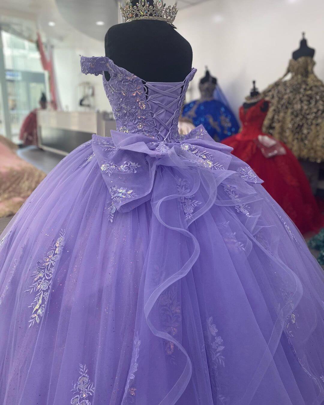 Lilac Corset Mexican Quinceanera Dress Ball Gown Prom Dress ,Appliques Lace Birthday Party Dress cg24978