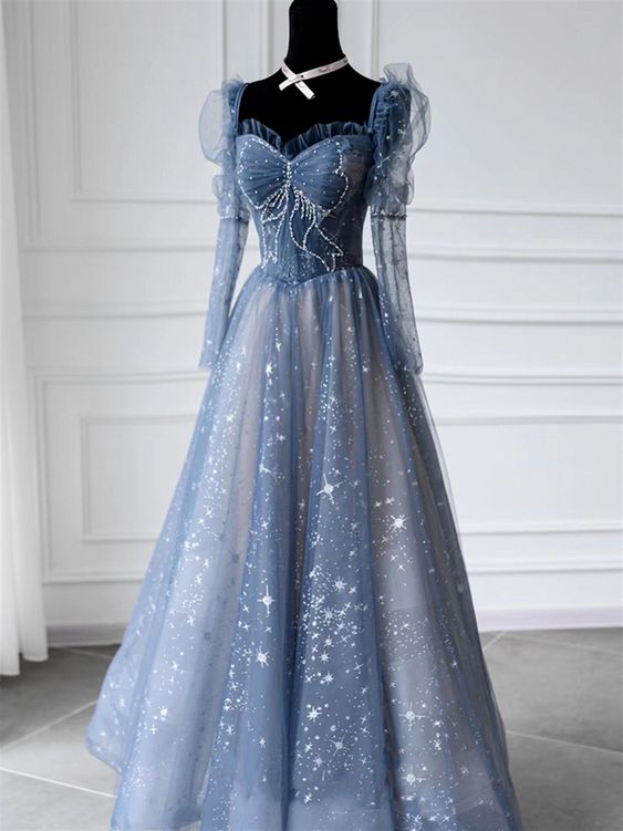 Blue prom dress long Fairy ball gown dress Long sleeves prom dress Spa classygown Blue prom dress long Fairy ball gown dress Long sleeves prom dress Spa classygown