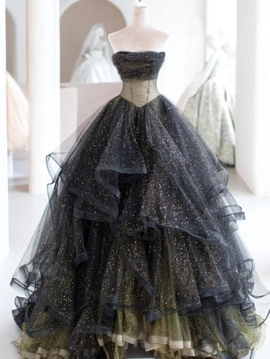 Schwarzes Ballkleid, langes Ballkleid, schwarzes Abendkleid cg24833
