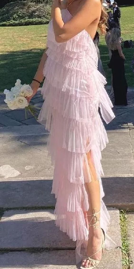New Arrival Tiered Tulle Pink Prom Dress, Long Evening Dress cg24882