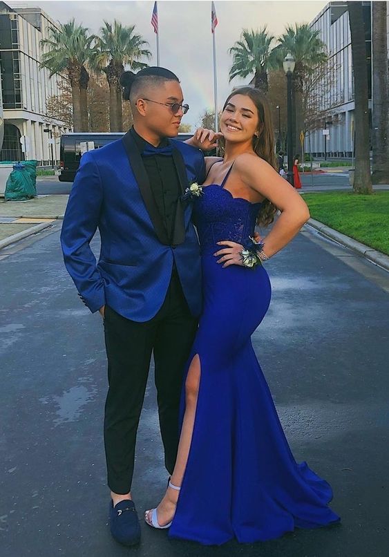 Sexy Royal Blue Sheath Elastic Satin Side Slit Blue Mermaid Prom Dress classygown Sexy Royal Blue Sheath Elastic Satin Side Slit Blue Mermaid Prom Dress classygown