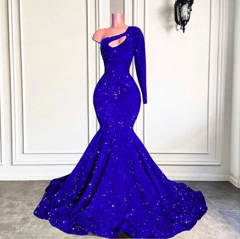 Royal blue sparkly prom dresses long sleeve one shoulder mermaid cheap classygown Royal blue sparkly prom dresses long sleeve one shoulder mermaid cheap classygown