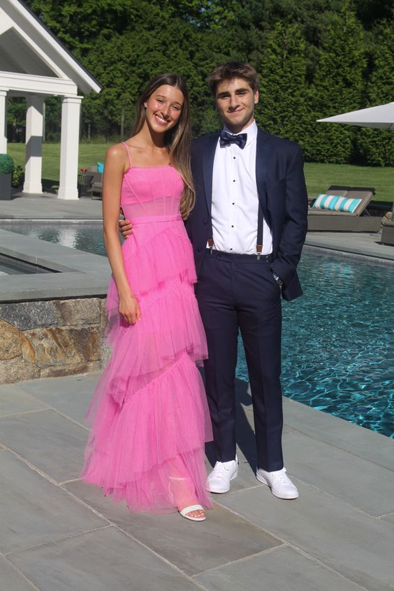Princess Hot Pink Long Prom Dress Layered Tulle Sleeveless Corset Gown classygown Princess Hot Pink Long Prom Dress Layered Tulle Sleeveless Corset Gown classygown