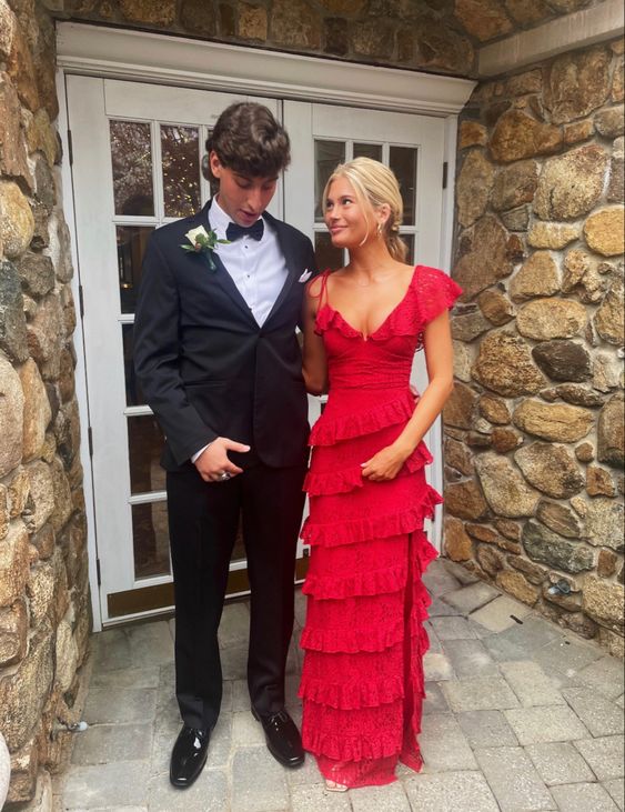 red lace dress pinterest red dress for women long sleeve Petal & Pup Women's Keani Long Sleeve Lace Gown