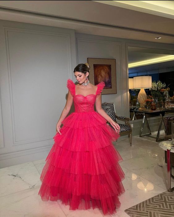 Princess Long Prom Dress Layered Tulle Sleeveless Gown,Evening Dresses cg24866