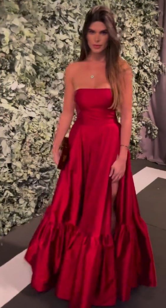 Red Prom Dress A Line Princess Wedding Formal Evening Gowns with Split cg24951