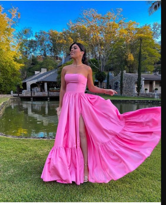 Classic Pink Strapless Prom Dress,Pink Graduation Dress,Formal Gown cg24963