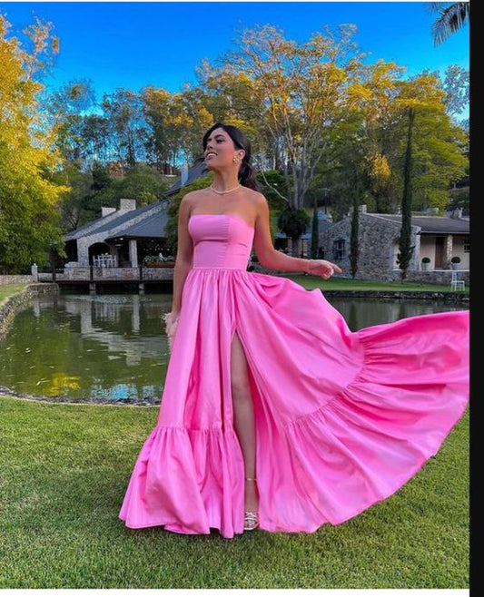 Klassisches rosa trägerloses Ballkleid, rosa Abschlusskleid, formelles Kleid cg24963