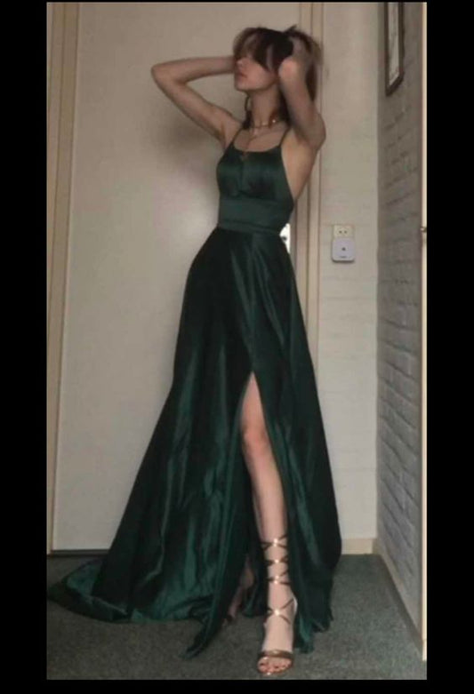 Dunkelgrünes langes Ballkleid, formelles Abschlussfeierkleid cg24992