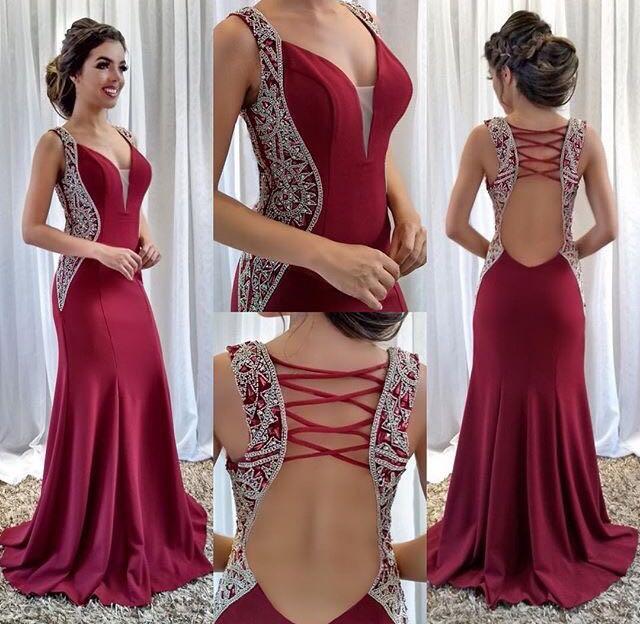 Burgunderrotes Meerjungfrau-Abschlussballkleid, sexy, offener Rücken, Perlen, bodenlang, luxuriöse Abend- und Partykleider, cg11052