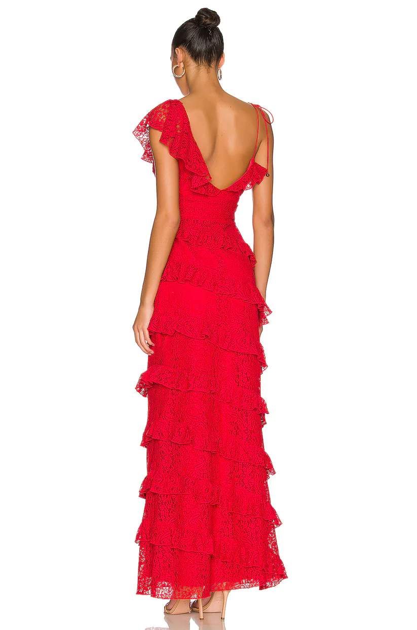 A-Linie Langes Ballkleid aus roter Spitze cg24898