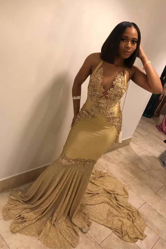 Super Shiny Halter Sleeveless Mermaid Long Prom Gown with Sweep Train cg24854
