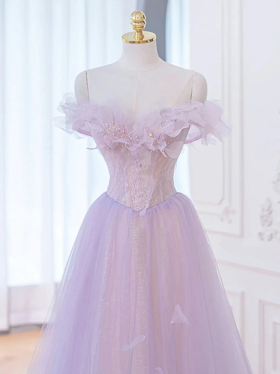 A-Line Purple Off Shoulder Long Prom Dress, Purple Formal Evening Dresses cg24962