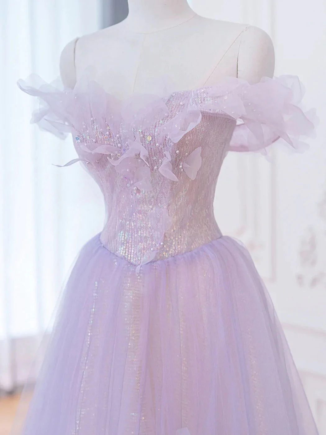 A-Line Purple Off Shoulder Long Prom Dress, Purple Formal Evening Dresses cg24962