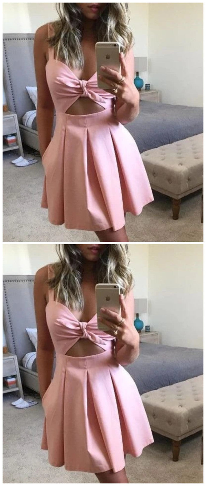 A-Line Pink Homecoming Dress , Short Homecoming Dress cg10007