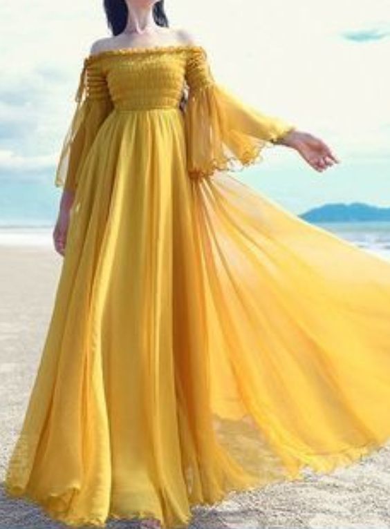 Yellow Off The Shoulder Long Prom Dresses cg10008