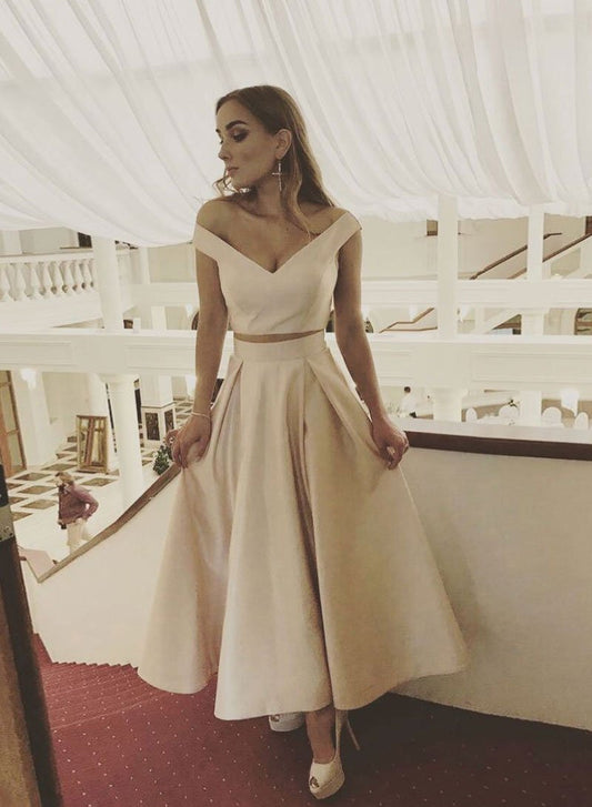 Champagner V-Ausschnitt zweiteiliges kurzes Kleid, Homecoming-Kleid cg1003