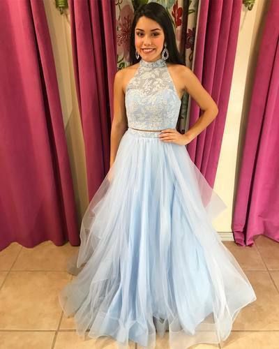 Two Pieces Prom Dress,Light Blue Prom Gown,Two Piece Pageant Dress cg10044