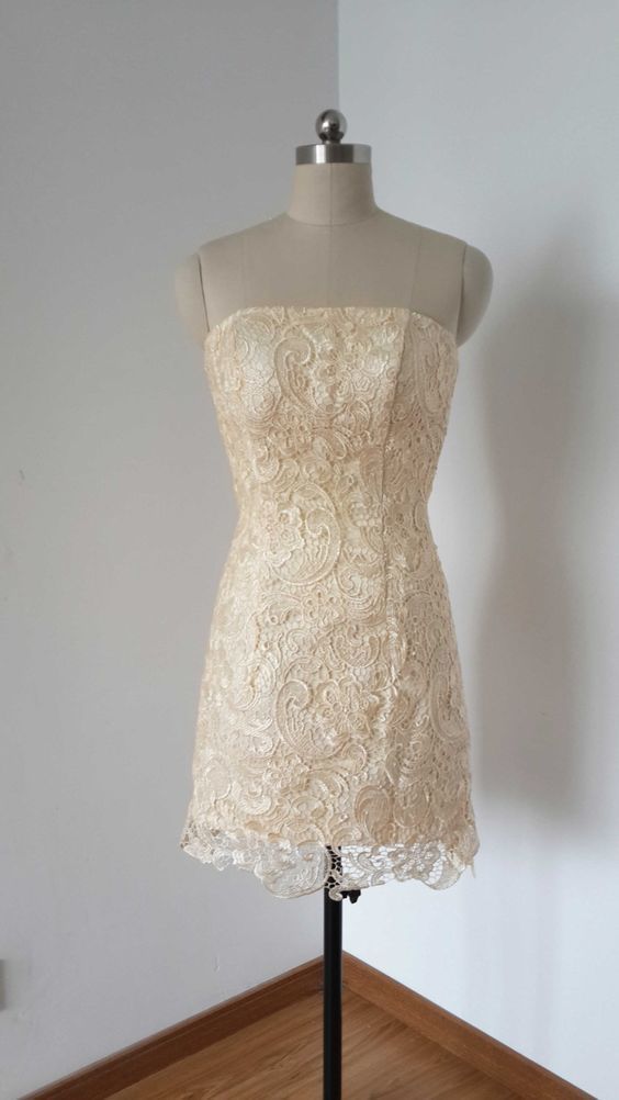 Strapless Champagne Lace Short Homecoming Dress cg10058