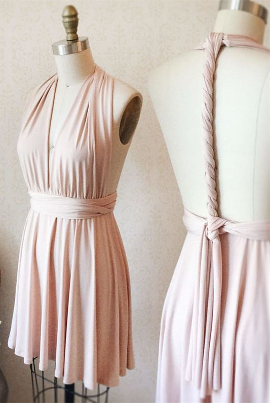 kurzes rosa Brautjungfernkleid, Hochzeitskleid, Brautjungfernkleid mit V-Ausschnitt, Hochzeitspartykleid Homecoming-Kleider cg10093