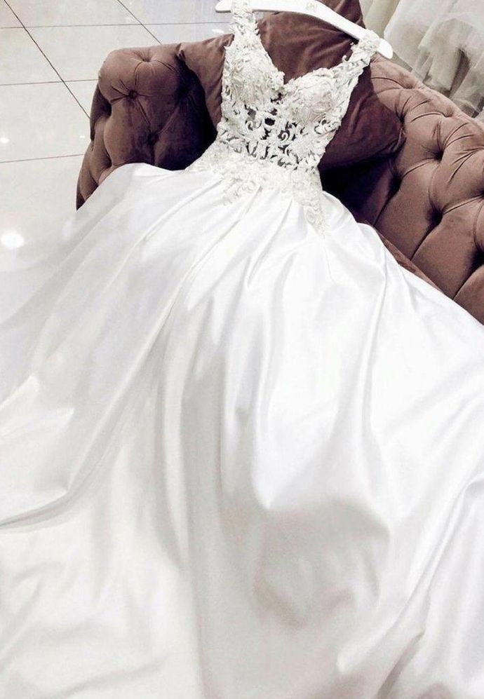 white sleeveless v-neck applique beaded satin lace,full length evening dresses prom dresses cg10170