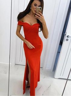 Simple Slit Red Mermaid Evening Dress, Long Prom Dresses cg10174