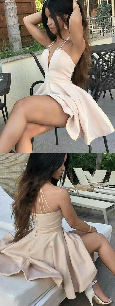 sexy ivory cocktail dress, fashion short homecoming dress, modern v-neck short party dress, cg10185
