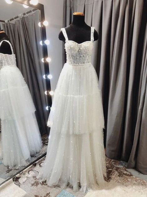 A-line White Long Prom Dress ,Charming Prom Dress cg10217