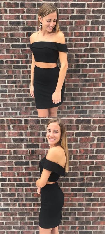 Two Piece Short Fashion Black Homecoming Dresses cg10222