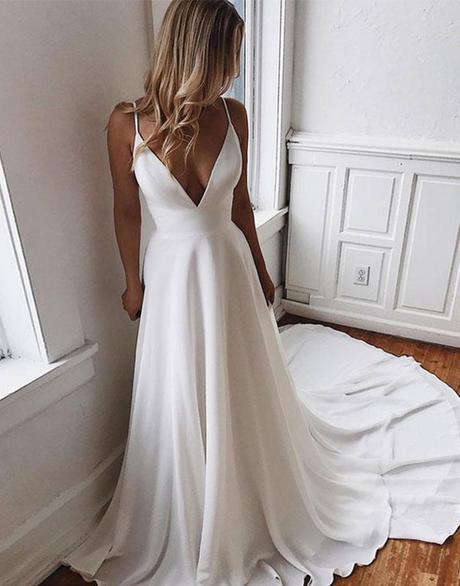 Weißes langes Chiffon-Ballkleid mit V-Ausschnitt, weißes Abendkleid, weißes formelles Spitzenkleid cg1028
