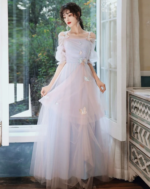 2020 ELEGANT PINK BLUE TULLE LONG PROM DRESS PINK BLUE FORMAL DRESS cg10285