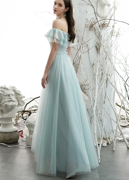 ELGANT GREEN TULLE SEQUIN LONG PROM DRESS GREEN EVENING DRESS cg10288
