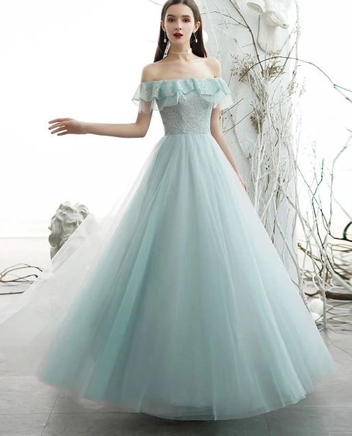 ELGANT GREEN TULLE SEQUIN LONG PROM DRESS GREEN EVENING DRESS cg10288
