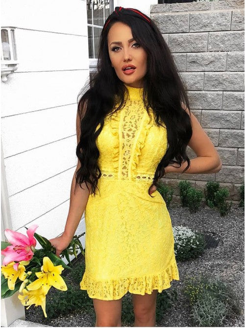 Sheath High Neck Yellow Lace Homecoming Dress cg10290 classygown Sheath High Neck Yellow Lace Homecoming Dress cg10290 classygown