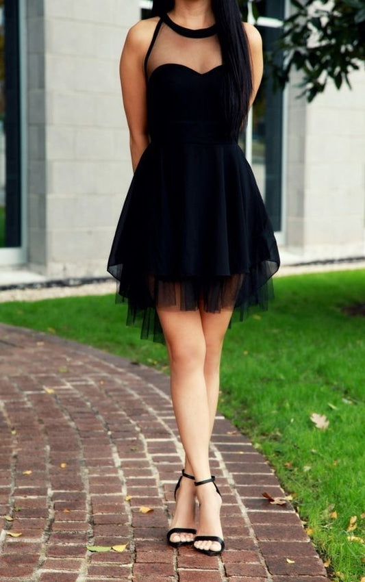 Schwarzes Homecoming-Kleid, Tüll Homecoming-Kleider, Homecoming-Kleider, Partykleid cg1030