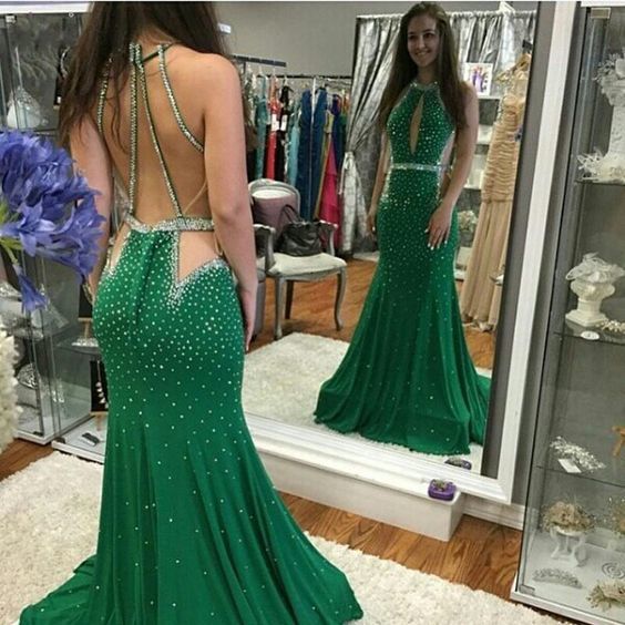 Long Mermaid Green Sleeveless Prom Gowns cg10308
